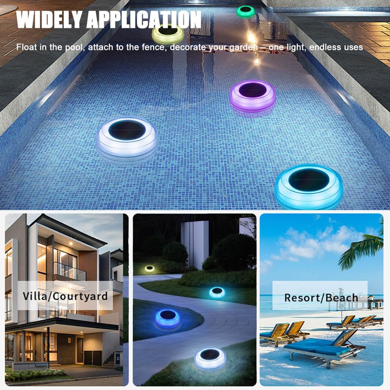 Solar Floating Pool Lights, Dynamic RGB Lighting Effects, IP68 Waterproof