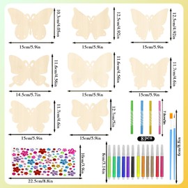 Zeuwets Butterfly Wind Chime Craft Set Children, 8 Pieces Butterflies Wind Chime Craft Wood, Butterfly Craft Children's Birthday, Butterfly Decoration for Birthday Spring Girls Boys