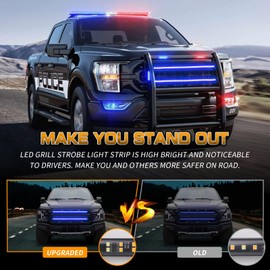 XRIDONSEN 2PCS 30 inch Blue Grill Emergency Lights Strip 360 LED Truck Grille Strobe Lights Exterior Front/Rear Flashing Warning Safety First Responder Lights for Firefighter Police Vehicles Trucks