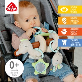 Fehn Activity Spiral Seahorse - Pram Toy to Feel and Grip - Baby Toy for Bed, Playpen, Baby Seat & Car Seat - Motor Skills Toy for Babies and Toddlers from 0+ Months