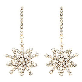 Rosemarie Collections Women's Sparkling Gold Tone With Crystal Rhinestones Winter Snowflake Holiday Christmas Hypoallergenic Post Back Dangle Earrings, 2.12" (Gold Tone)