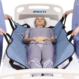 Positioning Bed Pad with Reinforced Handles 43" x 36" Patient Transfer Sheet Aid Assistant for Body Lifting, Turning, Repositioning, for Elderly, Incontinence, Caregiver, Blue Gray