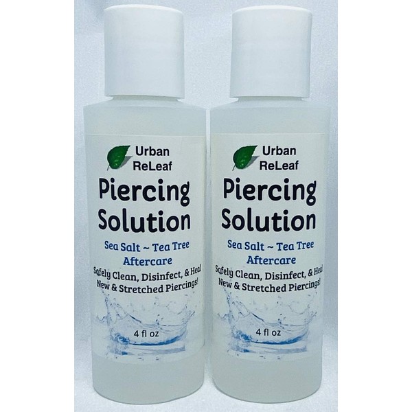 Urban ReLeaf Set of 2 Piercing Solution ! Healing Sea Salts & Tea Tree AFTERCARE 4 oz, Ready to use. Safely Clean, Heal New & Stretched Piercings. Gentle Effective Natural, Soothing. 2 Bottles