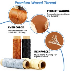 Leather Sewing Kit, Upholstery Repair Kit, Leather Stitching Tool Kit with Waxed Thread Leather Needles Drilling Awl, Leather Craft Hand Sewing Kit for Repair, Hand Sewing, DIY Leather Crafting