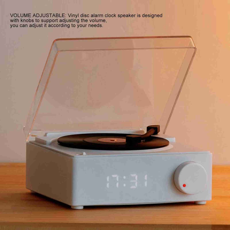 Rotating Vinyl Disc Alarm Clock Speaker Retro 360 Degree Stereo