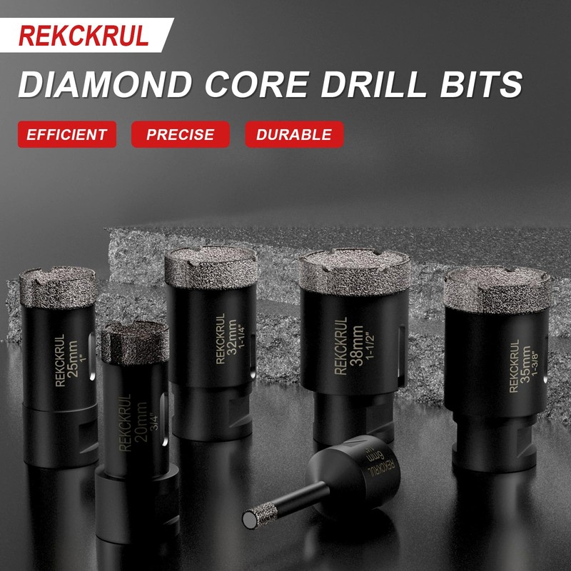 REKCKRUL 3/4 Inch Dry Diamond Core Drill Bits, 20mm Vacuum