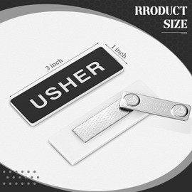10 Pcs Magnetic Usher Name Tag for Church Acrylic Usher Badge Name Tag with Magnet Reusable Usher Name Badge Bulk for Uniform Clothes Church Gatherings, 1 x 3 Inch, Round Corners (Black White)