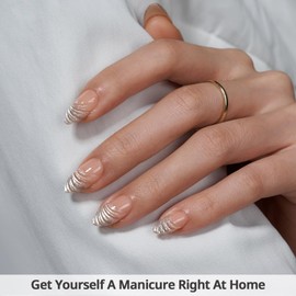 BTArtbox French Tip Press On Nails - Lamp-Curable 3D Sculpting Short Almond Press On Nails with Glue for Women, Semi-Transparent Soft Gel Glue On Nails in 16 Sizes - 32 Stick On Nails Kit, Exquiste