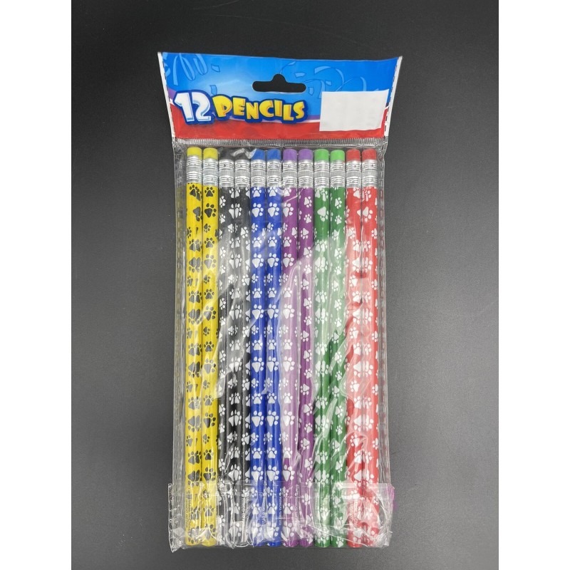 Rinco Paw Print Pencils (1 Dozen) Assorted Colors