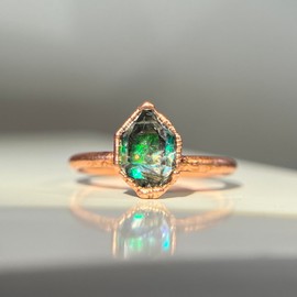 Handcrafted Copper Electroformed Aura Herkimer Diamond Healing Ring (7)
