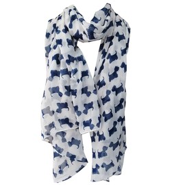 GlamLondon Scottie Dog Scarf Westie Dogs Breed West Highland Scottish Terrier Ladies Womens Wrap Shawl Sarong (White Blue_527)
