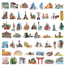 GGUFAY Welt Wahrzeichen Aufkleber, 50 Stück Aufkleber mit weltberühmten Wahrzeichen, Sticker Aesthetic für Wasserflaschen, Scrapbooking, Laptops,Wasserfeste Aufkleber