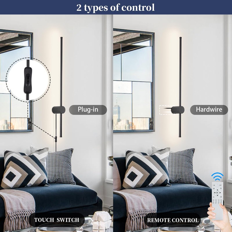 KELUOLY Dimmable Plug in Wall Sconce Set of 2,Black 31.5"