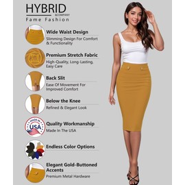 Hybrid & Company Womens Pencil Skirt Premium Nylon Ponte Stretch Office Skirt KSK45006 1073T Mustard S
