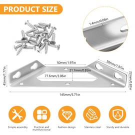 Pack of 10 Angle Connectors, Corner Connectors, Stainless Steel Angle, Corner Connector, Furniture Construction, Corner Bracket, Triangle Support, Metal Angle for Cabinet, Table, Chair, Furniture Connector, Wood Connector