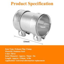 Car Exhaust Pipe Connector, Universal 3 Inch 76mm Car Stainless Steel Exhaust Pipe Connector Adapter with Double Clamp Joiner Exhaust pipes and fittings
