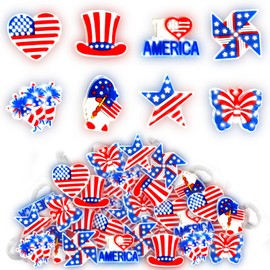 GANKTOWCOY 24PCS 4th of July Party Favors Supplies Light Up Ring for Kids, patriotic party favors Bulk Glow in the Dark Light Up Toys for Classroom Prizes Independence Day Decorations
