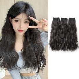 MISS FANCY Neckline Wig, Curly Hair, One Touch Extensions (Set of 3), Freely Combined, Cliped, Easy Installation, Black, Brown (Dark Brown, 13.8 inches (35 cm)