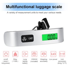Portable Digital Luggage Scale with LCD Display - Max 50kg/110lbs, kg/lb Units Travel-Friendly Suitcase Weighing Tool - Accurate and Easy-to-Use