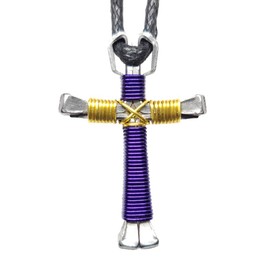 Purple & Yellow Horseshoe Nail Cross Necklace