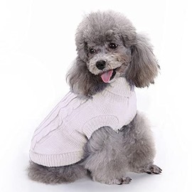 Dog Sweater Pet Clothes Dog Cat Girl Boy Fall Winter Outfits Apparel Pullovers Knitwear for Bichon Chihuahua Small Dogs Cats(M White)