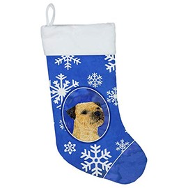 Caroline's Treasures LH9278-CS Border Terrier Winter Snowflakes Snowflakes Holiday Christmas Stocking, Large, Multicolor