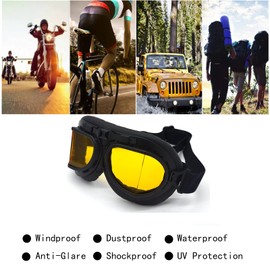 evomosa Retro Motorcycle Goggles for Men Women Anti Fog&Wind&Dust&Sand Motocross Bike Riding Aviator Pilot Goggles with Yellow Lens,Fit Over Glasses or Helmet