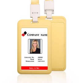 HEYDEFO Vertical ID Card Badge Holder with Detachable Lanyard Heavy Duty Hard Plastic Name Tag ID Card Holder for Business Card Offices Supplies (Yellow)