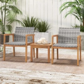 3 Pcs Patio Outdoor Wooden Chairs Garden Furniture Conversation Set Coffee Table