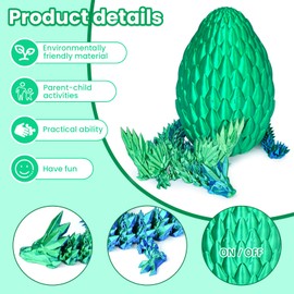 3D Printed Dragon Eggs with Articulated Fly Dragon Inside, Collectible Figurines Fidget Toy for Adults Kids Birthday Easter Christmas White Elephant Gifts for Friends Colleagues(Silk Green, L size)