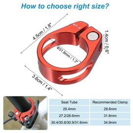 PATIKIL 31.8mm Cycles Bike Seat Post Clamp, Aluminum Alloy Seat Tube Clip Bike Quick Release Clamp for Mountain Bike Road Bike Gear Track Bike Folding Bike Red