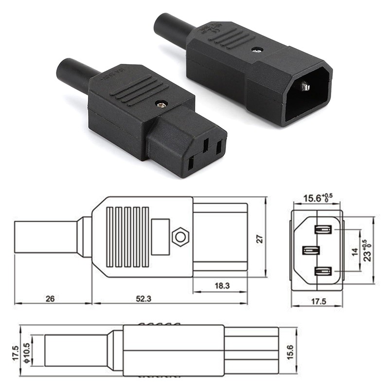 2-Pair AC250V 10A IEC C14 Male C13 Female, 3 Pins