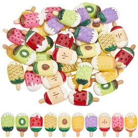 SUNNYCLUE 40Pcs 10 Styles Ice Cream Resin Charms Dessert Cabochons Flatback Summer Themed Sweet Imitation Food Fruits Ice Sucker Cabochon for Jewellery Making DIY Craft Scrapbooking Decor Accessories
