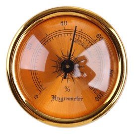 Gold Round Glass Analog Hygrometer for Humidors for Guitar Violin Cabinet File Box Hygrometer for Analog (44x44x22mm)