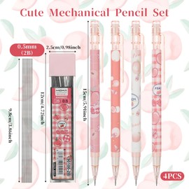 Molain Cute Mechanical Pencil Set, 4PCS Pink Peach Mechanical Pencils 0.5mm with 100PCS HB Pencil Refills School Office Supplies Aesthetic Mechanical Pencils for Girls Writing Drawing Sketching