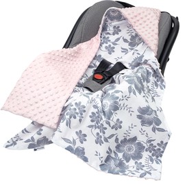 Medi Partners Swaddling Blanket 100% Cotton 85x85cm Double-Sided Multifunctional Plush Blanket With a hood for Pushchairs Soft Fluffy (Berry with pink Plush)
