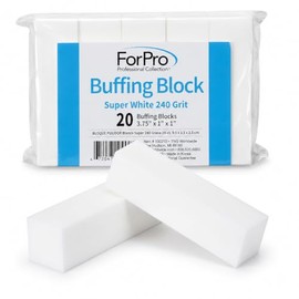 ForPro Super White Buffing Block, 240 Grit, Four-Sided Manicure & Pedicure Nail Buffer, 3.75” L x 1” W x 1” H, 20 Count