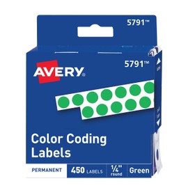 Avery Permanent Color Coding Labels, 0.25 Inches, Round, Green, Pack of 450 (5791)