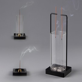 Hukalw Incense Holder for Sticks, Upside Down Incense Burner with Removable Glass Ash Catcher Anti-Ash Flying Black