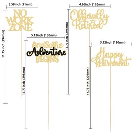 Gyufise 12Pcs Happy Retirement Centerpiece Sticks Officially Retired Table Flower Centerpieces Sticks No Work Zone Floral Decorations for Farewell Birthday Party Centerpieces Supplies Gold