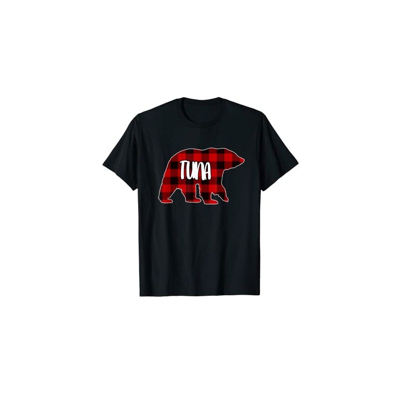 Men's Tuna Bear Custom Red Buffalo Plaid Christmas Pyjamas T-Shirt,