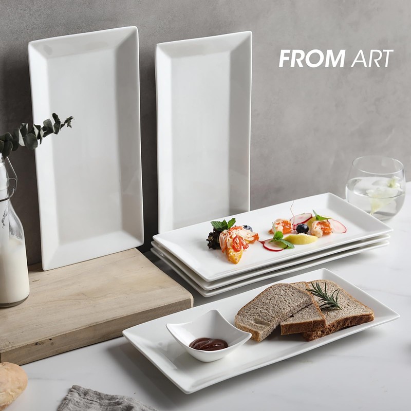 Rectangular Ceramic Plates Set, 12 Inch Large Ceramic Serving Dishes,