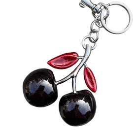 Cherry Bag Charms Keychain Purse Charm with Two Leaves, Cute Key Chains Cherry Accessories Gifts for Women Christmas (Black)