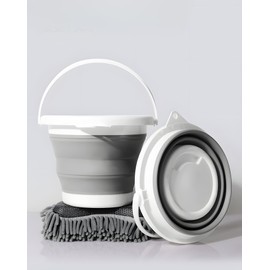 heekin 5L Collapsible Bucket for Car Wash, Outdoor Camping, Water Collection, Children's Play, Pet Feeding, Home Cleaning, Space Saving (Grey)