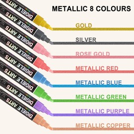 Liquid Chalk Marker Pens Gold + Silver, DIGIELE 4pcs Gold Chalk Pens + 4pcs Silver Markers, 6mm Dry or Wet Wipe Erase, Thin & Medium Reversible Bullet or Chisel Tip, 8 Pens+16 Chalkboard Labels Packed