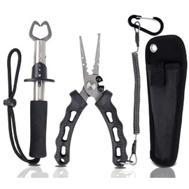 YUMEOWL Fishing Pliers&Gripper, 4 Pcs Fishing Tool Kit, Upgraded Muti-Function Hook Remover and Fish Scissors, Fishing Gear,Pliers 7.1" 6.2 oz& Gripper 8.66" 4.3 oz