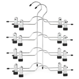 TOPIA HANGER 4 Tier Metal Skirt Hangers for Women, Pants Hanger Space Saving with Adjustable Clips, Gain 70% More Space, Non Slip Grip for Slacks, Trousers, Shorts, Jeans, Towels, Black, 2-Pack, CT20B