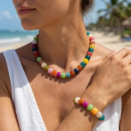 Gmai Chunky Bead Necklace and Bracelet Set for Women Boho Big Bead Statement Necklace Adjustable Fashion Trendy Summer Necklaces Jewelry Gift Set (Color 2pcs set)