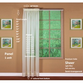 Today's Curtain Emelia Original Voile Panel 95", Ecru, 60" W x 95" L