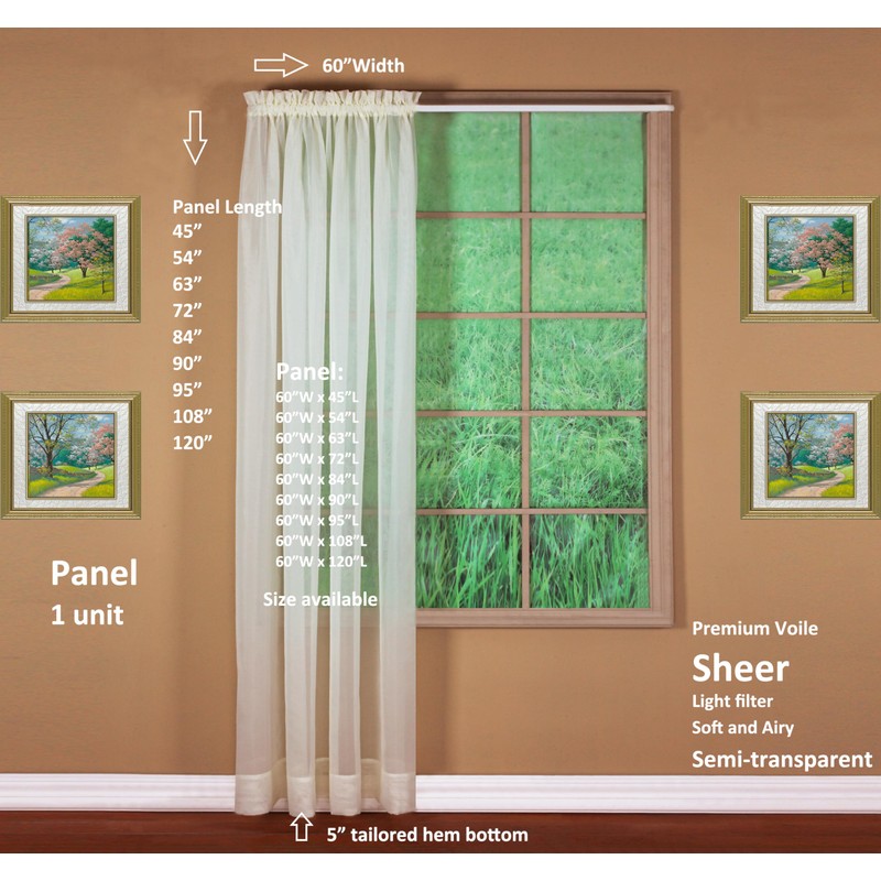 Today's Curtain Emelia Original Voile Panel 95", Ecru, 60" W